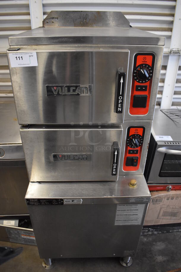 Vulcan C24GA10 Stainless Steel Commercial Floor Style Natural Gas Powered Double Deck Steam Cabinet. 125,000 BTU. 24x36x74. Tested and Working!