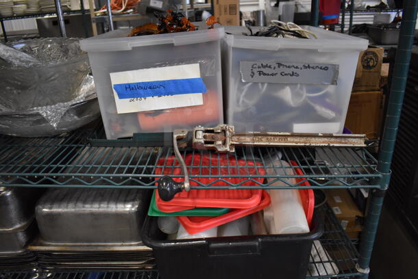 ALL ONE MONEY! Metro Lot of Various Items Including BRAND NEW IN BOX Glassware, Stainless Steel Drop In Bins, Lettuce Spinner, Utensils and Chafing Dish Frames. Does Not Include Shelving Unit - Image 4 of 8