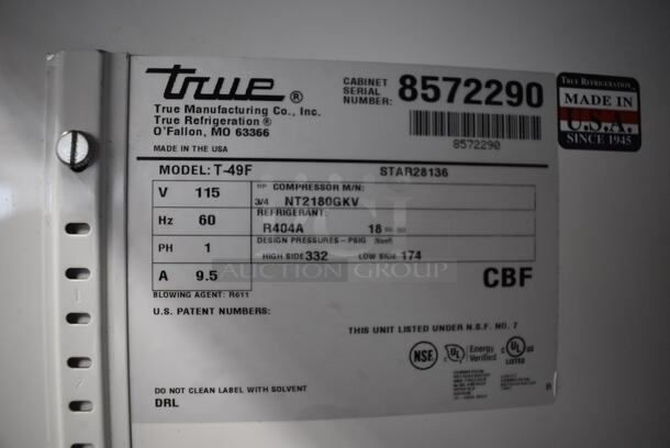 2015 True T-49F Stainless Steel Commercial Double Door Reach In Freezer w/ Poly Coated Racks on Commercial Casters. 115 Volts, 1 Phase. 54x32x83. Tested and Working! - Image 4 of 8