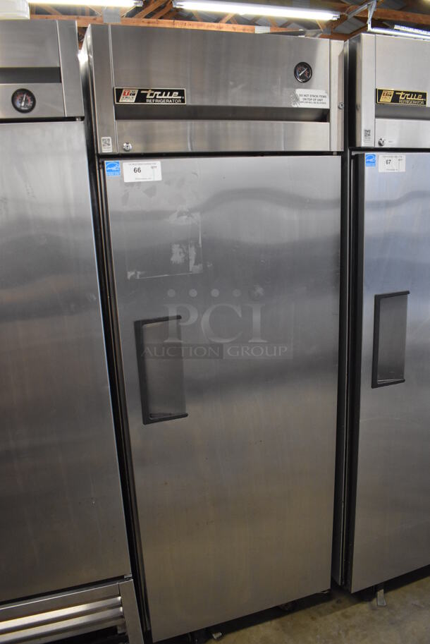 2011 True TG1R-1S ENERGY STAR Stainless Steel Commercial Single Door Reach In Cooler w/ Poly Coated Racks on Commercial Casters. 115 Volts, 1 Phase. 29x35x83. Tested and Working! - Image 3 of 6