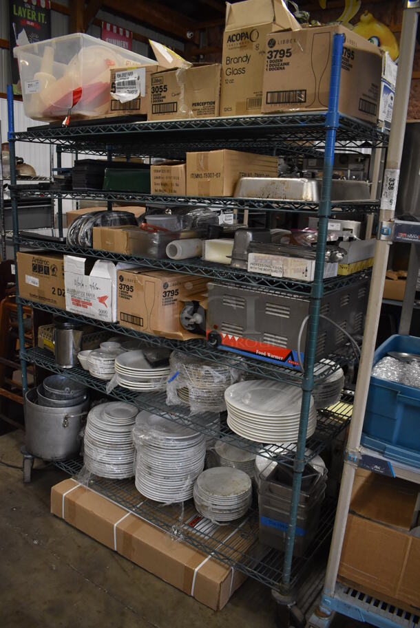 ALL ONE MONEY! Metro Lot of Various Items Including BRAND NEW IN BOX Glassware, Ceramic Dishes and Stock Pots. Does Not Include Shelving Unit - Image 2 of 10