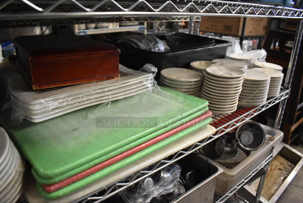 ALL ONE MONEY! Metro Lot of Various Items Including Metal Chafing Dish Frames, Ceramic Dishes, Metal Baking Pans, Koala Diaper Changing Station and Slicer. Does Not Include Shelving Unit - Image 6 of 12