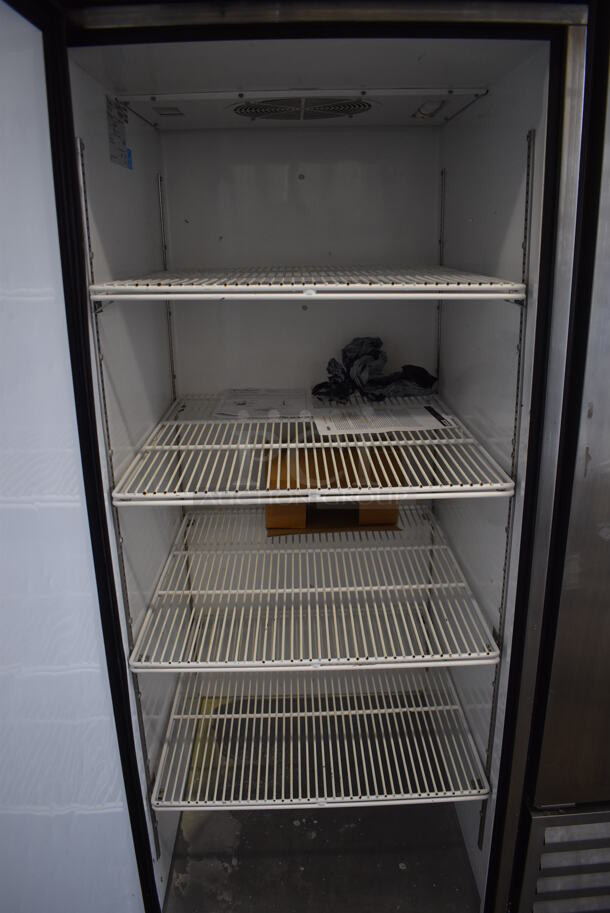2015 True TG1R-1S ENERGY STAR Stainless Steel Commercial Single Door Reach In Cooler w/ Poly Coated Racks on Commercial Casters. 115 Volts, 1 Phase. 29x35x83. Tested and Working! - Image 5 of 6
