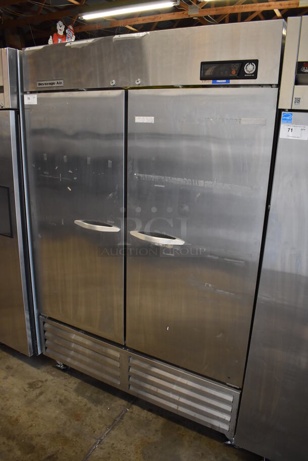 Beverage Air KF48-1AS Stainless Steel Commercial 2 Door Reach In Freezer w/ Poly Coated Racks on Commercial Casters. 54.5x34x83. Tested and Working! - Image 2 of 7