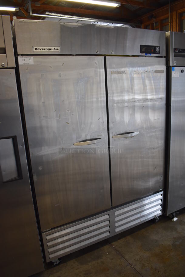 Beverage Air KF48-1AS Stainless Steel Commercial 2 Door Reach In Freezer w/ Poly Coated Racks on Commercial Casters. 54.5x34x83. Tested and Working! - Image 3 of 7