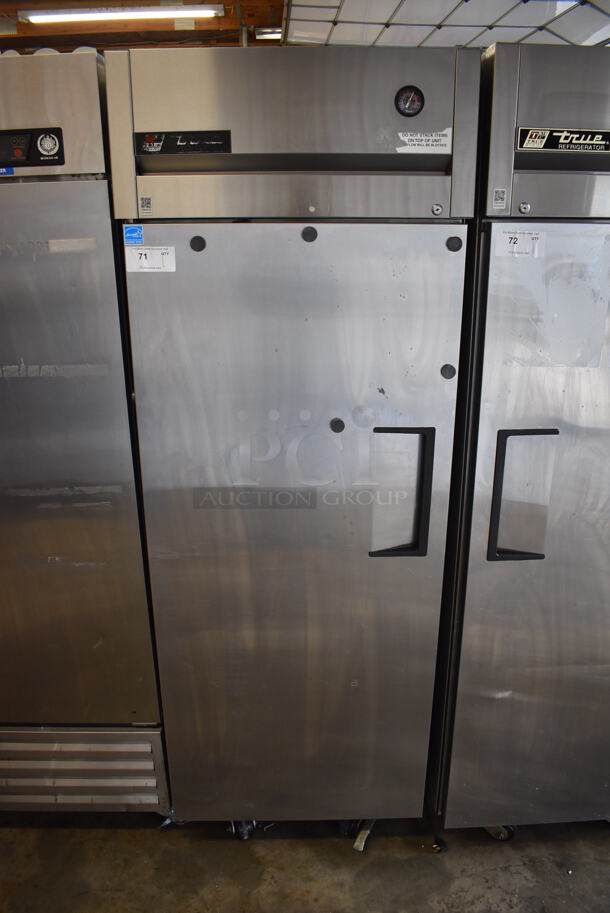 2015 True TG1R-1S ENERGY STAR Stainless Steel Commercial Single Door Reach In Cooler w/ Poly Coated Racks on Commercial Casters. 115 Volts, 1 Phase. 29x35x83. Tested and Working!