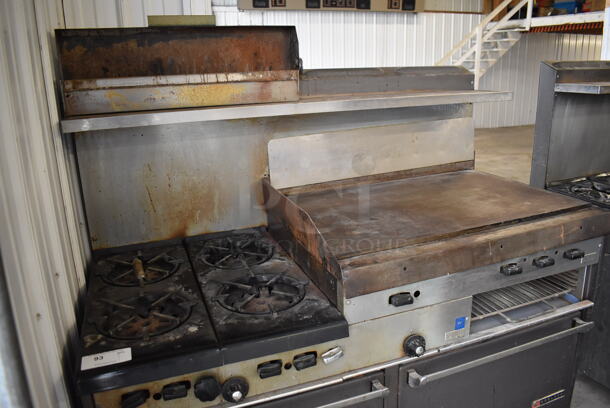 Garland Metal Commercial Natural Gas Powered 4 Burner Range w/ Flat Top Griddle, 2 Ovens, Over Shelf and Back Splash. 64x32x60 - Image 5 of 9