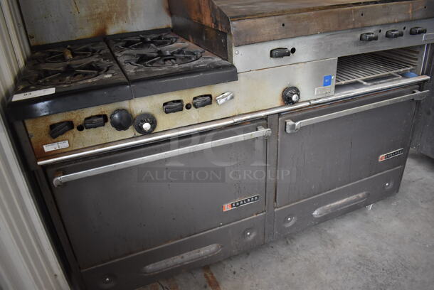 Garland Metal Commercial Natural Gas Powered 4 Burner Range w/ Flat Top Griddle, 2 Ovens, Over Shelf and Back Splash. 64x32x60 - Image 6 of 9