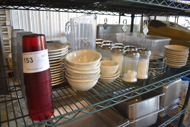 ALL ONE MONEY! Tier Lot of Various Items Including Poly Beverage Tumblers, Ceramic Bowls, Sugar Dispensers and Salt Shakers - Image 1 of 6