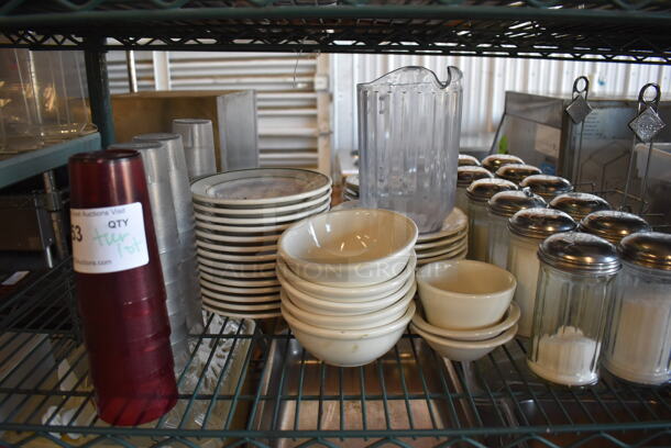 ALL ONE MONEY! Tier Lot of Various Items Including Poly Beverage Tumblers, Ceramic Bowls, Sugar Dispensers and Salt Shakers - Image 2 of 6