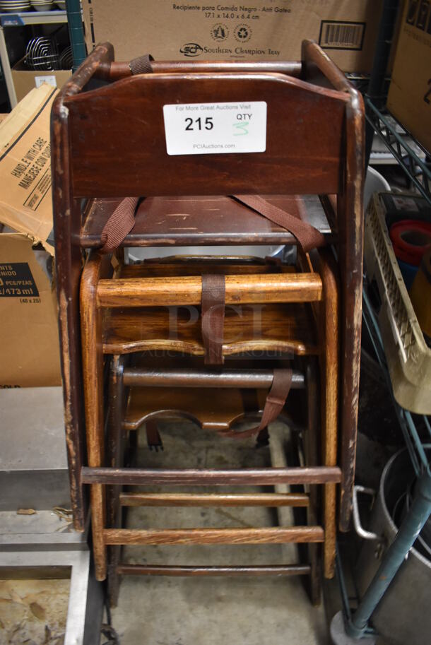 3 Wooden High Chairs. 20x20x29. 3 Times Your Bid!