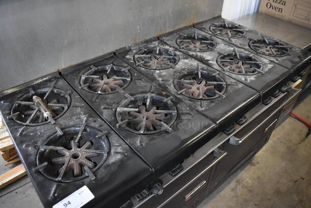 Garland Metal Commercial Natural Gas Powered 10 Burner Range w/ 2 Ovens, Over Shelf and Back Splash. 60x32x61 - Image 3 of 8