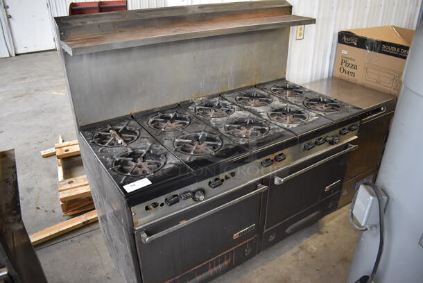 Garland Metal Commercial Natural Gas Powered 10 Burner Range w/ 2 Ovens, Over Shelf and Back Splash. 60x32x61 - Image 8 of 8