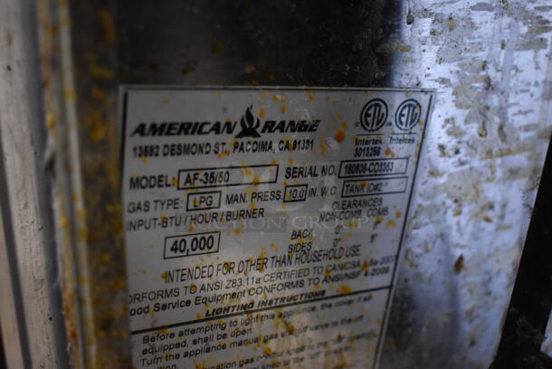 American Range AF-35/50 Stainless Steel Commercial Floor Style Propane Gas Powered Dep Fat Fryer w/ 2 Metal Fry Baskets on Commercial Casters. 40,000 BTU. 15.5x30.5x47 - Image 6 of 6