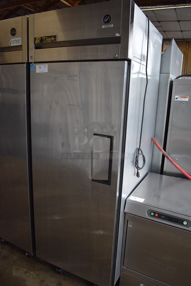 2012 True TG1R-1S ENERGY STAR Stainless Steel Commercial Single Door Reach In Cooler w/ Poly Coated Racks on Commercial Casters. 115 Volts, 1 Phase. 29x35x83. Tested and Working! - Image 2 of 6