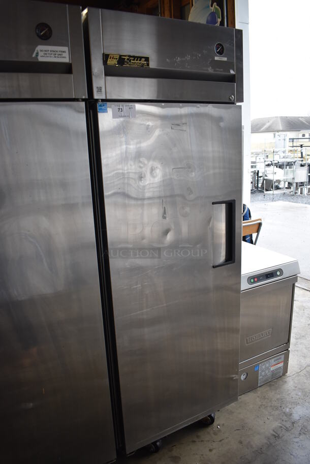 2012 True TG1R-1S ENERGY STAR Stainless Steel Commercial Single Door Reach In Cooler w/ Poly Coated Racks on Commercial Casters. 115 Volts, 1 Phase. 29x35x83. Tested and Working! - Image 3 of 6