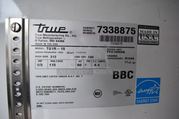 2012 True TG1R-1S ENERGY STAR Stainless Steel Commercial Single Door Reach In Cooler w/ Poly Coated Racks on Commercial Casters. 115 Volts, 1 Phase. 29x35x83. Tested and Working! - Image 6 of 6