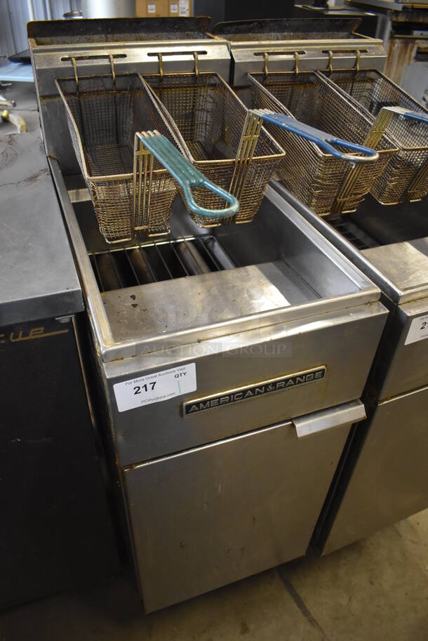 American Range AF-35/50 Stainless Steel Commercial Floor Style Propane Gas Powered Dep Fat Fryer w/ 2 Metal Fry Baskets on Commercial Casters. 40,000 BTU. 15.5x30.5x47 - Image 3 of 6