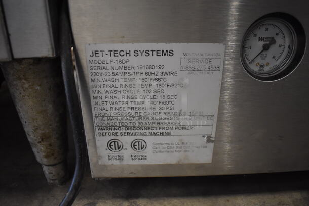 Jet Tech F-18DP Stainless Steel Commercial Undercounter Dishwasher. 220 Volts, 1 Phase. 24x25x35 - Image 7 of 7