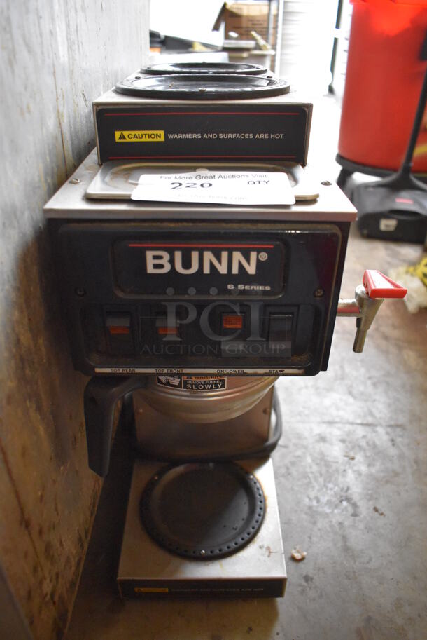 Bunn STF-20 Stainless Steel Commercial Countertop 3 Burner Coffee Machine w/ Hot Water Dispenser and Metal Brew Basket. 120 Volts, 1 Phase. 10x18x22 - Image 1 of 6