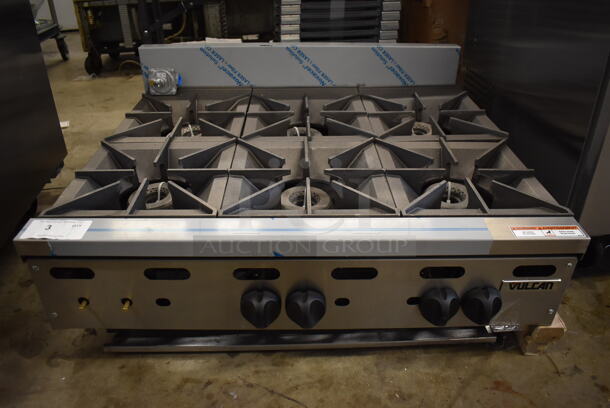 BRAND NEW SCRATCH AND DENT! 2016 Vulcan VHP636-1 Stainless Steel Commercial Countertop Natural Gas Powered 6 Burner Range. Missing 2 Legs and 2 Knobs. 180,000 BTU. 36x32x17. Tested and Working!