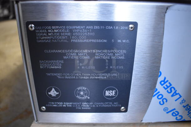 BRAND NEW SCRATCH AND DENT! 2016 Vulcan VHP636-1 Stainless Steel Commercial Countertop Natural Gas Powered 6 Burner Range. Missing 2 Legs and 2 Knobs. 180,000 BTU. 36x32x17. Tested and Working! - Image 7 of 7