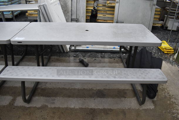 Lifetime Gray Poly Picnic Table w/ 2 Benches on Metal Frame. 72x57x29.5 - Image 2 of 4