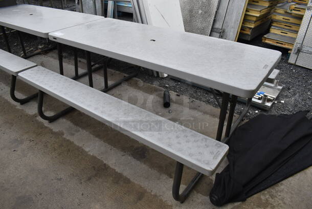 Lifetime Gray Poly Picnic Table w/ 2 Benches on Metal Frame. 72x57x29.5 - Image 3 of 4