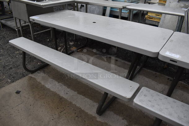 Lifetime Gray Poly Picnic Table w/ 2 Benches on Metal Frame. 72x57x29.5 - Image 3 of 3