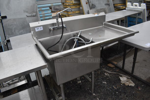 Stainless Steel Commercial Single Bay Sink w/ Right Side Drain Board, Faucet, Handles and Spray Nozzle Attachment. 52x30x45. Bay 24x24x13. Drain Board 24x26x1 - Image 2 of 5