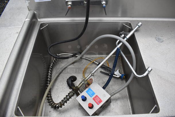 Stainless Steel Commercial Single Bay Sink w/ Right Side Drain Board, Faucet, Handles and Spray Nozzle Attachment. 52x30x45. Bay 24x24x13. Drain Board 24x26x1 - Image 3 of 5