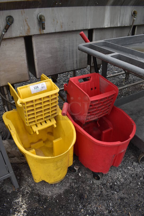 2 Poly Mop Buckets w/ Wringing Attachments on Casters. 15x25x25. 2 Times Your Bid! - Image 2 of 3