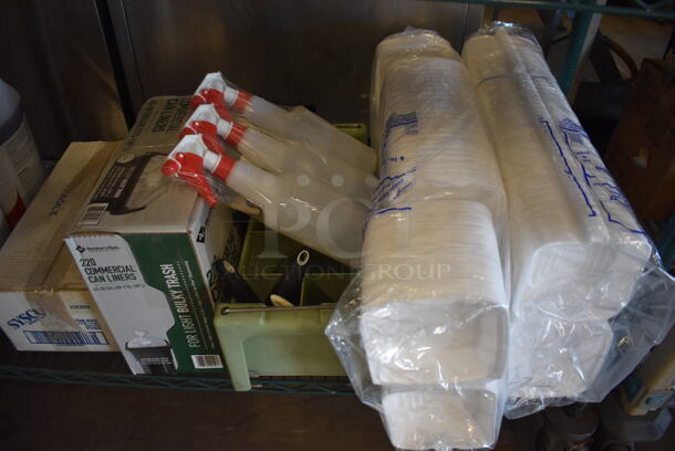 ALL ONE MONEY! Metro Lot of Various Items Including Various Ceramic Dishes, Poly Bottles, To Go Containers, Liquid Machine Detergent Jugs. Does Not Include Shelving Unit - Image 6 of 6