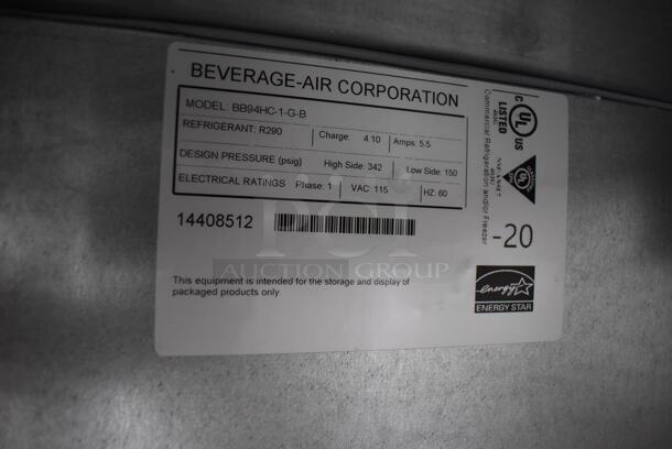 BRAND NEW SCRATCH AND DENT! Beverage Air BB94HC-1-G-B Stainless Steel Commercial 3 Door Back Bar Cooler Merchandiser. One Door Is Not Attached Due To Broken Hinges. 115 Volts, 1 Phase. 95.5x28.5x37.5. Tested and Working! - Image 7 of 12