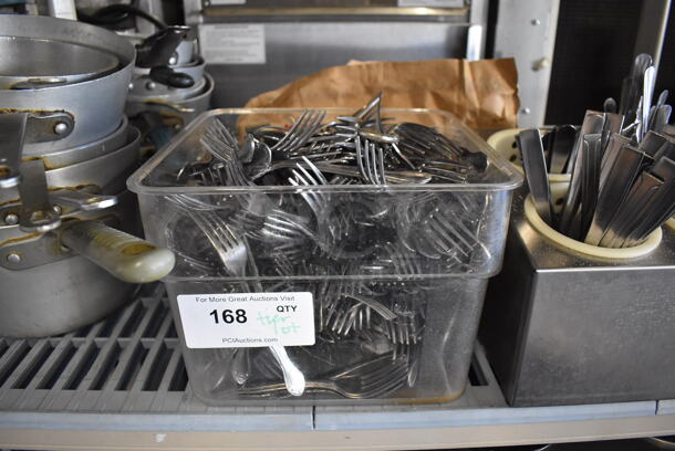ALL ONE MONEY! Tier Lot of Various Items Including Silverware, Silverware Holder, Poly Bin and 12 Metal Sauce Pans - Image 3 of 6