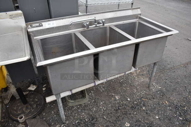 Stainless Steel Commercial 3 Bay Sink w/ Faucet and Handles. 58x27x38. Bays 16x21x13 - Image 2 of 4