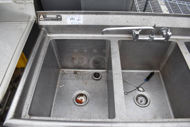 Stainless Steel Commercial 3 Bay Sink w/ Faucet and Handles. 58x27x38. Bays 16x21x13 - Image 3 of 4