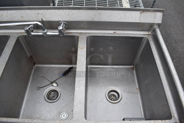 Stainless Steel Commercial 3 Bay Sink w/ Faucet and Handles. 58x27x38. Bays 16x21x13 - Image 4 of 4