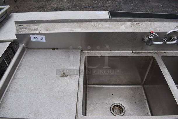 Stainless Steel Commercial 4 Bay Sink w/ Dual Drain Boards, Faucet, 2 Handle Sets and Spray Nozzle Attachment. 114x27x44. Bays 20x18x14, 10x18x14. Drain Boards 16x21x1 - Image 2 of 5