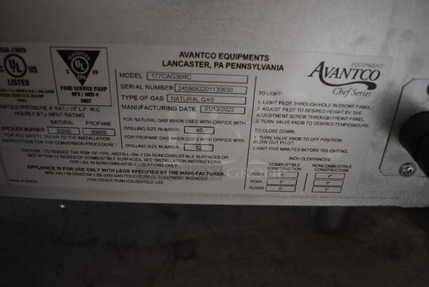 BRAND NEW SCRATCH AND DENT! 2022 Avantco 177CAG36RC Stainless Steel Commercial Countertop Natural Gas Powered Charbroiler Grill. 30,000 BTU. 36x29x16. Tested and Working! - Image 10 of 10