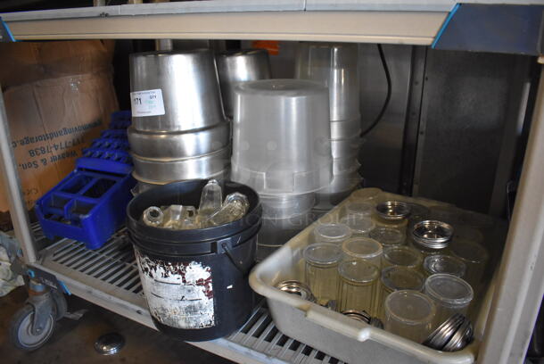 ALL ONE MONEY! Tier Lot of Various Items Including Stainless Steel Cylindrical Bins, Poly Bins and Sugar Dispensers - Image 1 of 5