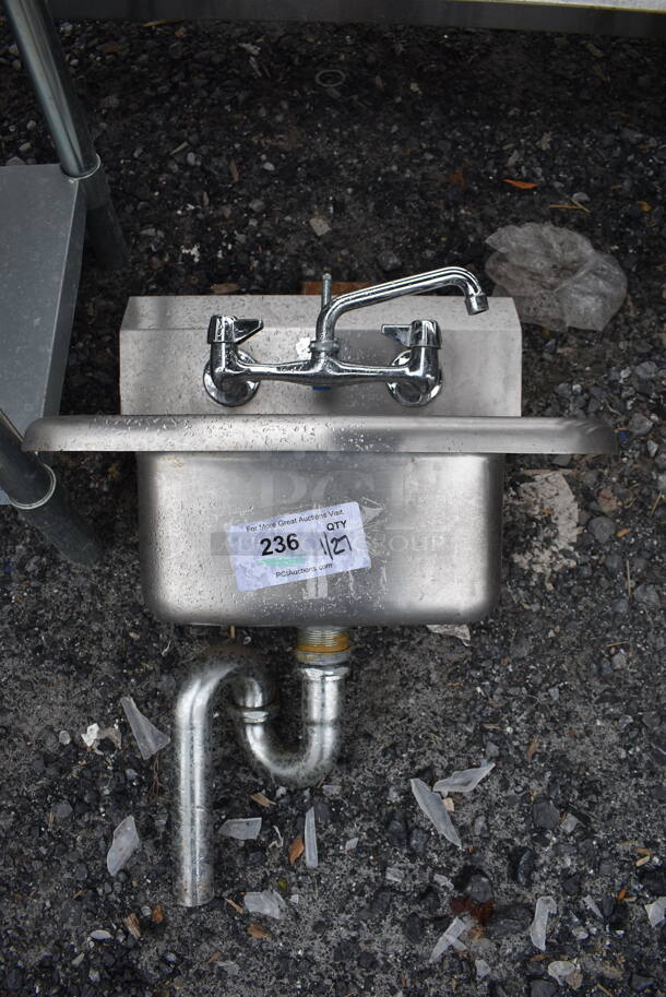 Stainless Steel Commercial Single Bay Wall Mount Sink w/ Faucet and Handles. 17x15x30 - Image 1 of 4