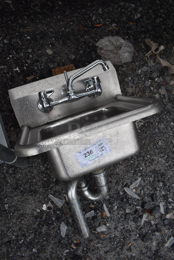 Stainless Steel Commercial Single Bay Wall Mount Sink w/ Faucet and Handles. 17x15x30 - Image 2 of 4