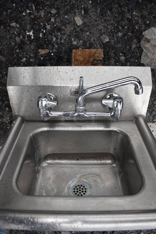 Stainless Steel Commercial Single Bay Wall Mount Sink w/ Faucet and Handles. 17x15x30 - Image 3 of 4
