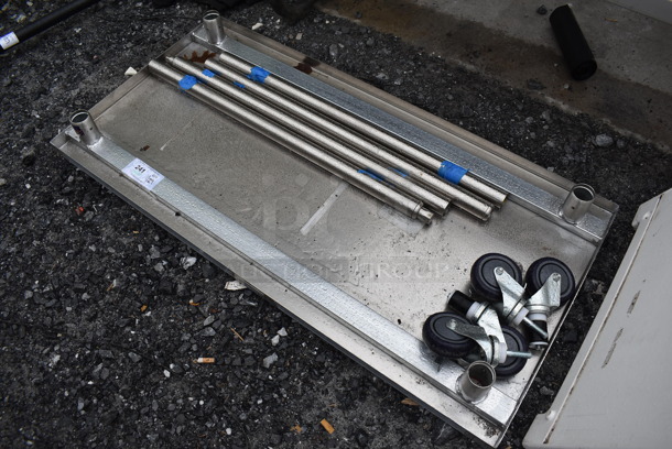 Stainless Steel Tabletop w/ 4 Metal Legs and 4 Commercial Casters. 48x24x5 - Image 2 of 4