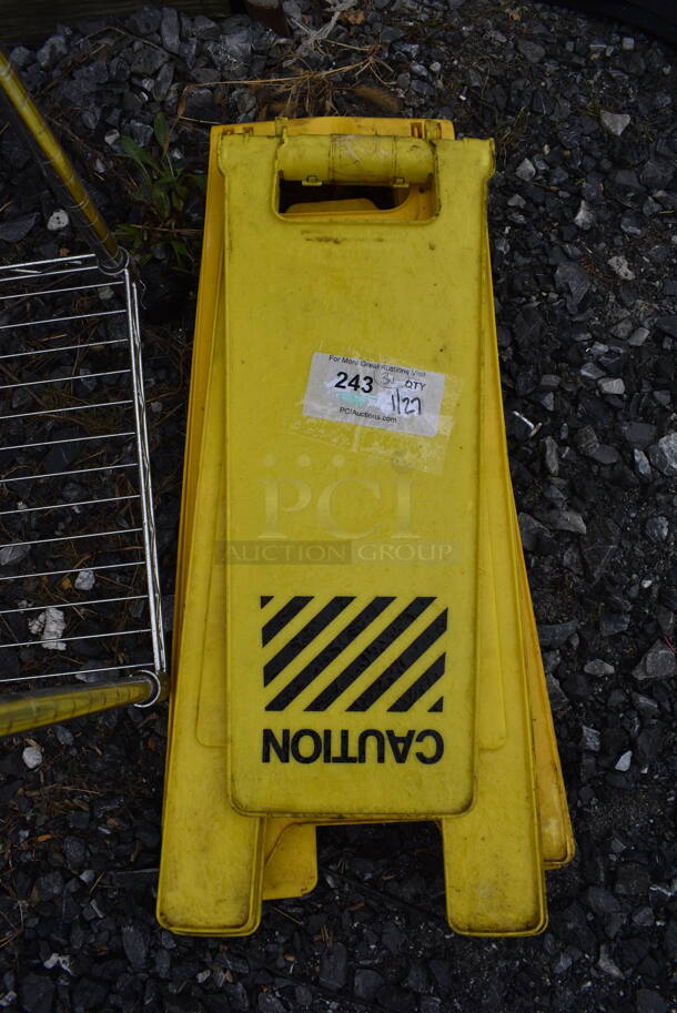 3 Various Yellow Poly Wet Floor Caution Signs. 11x1x24, 12x1x24. 3 Times Your Bid!