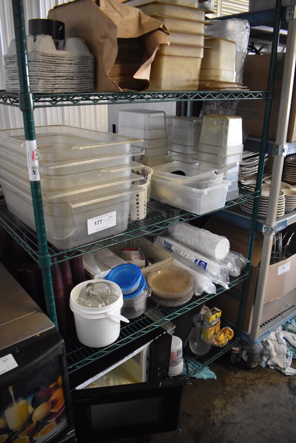 ALL ONE MONEY! Metro Lot of Various Items Including Poly Drop In Bins, Paper Products, Poly Beverage Tumblers. Does Not Include Shelving Unit - Image 1 of 10
