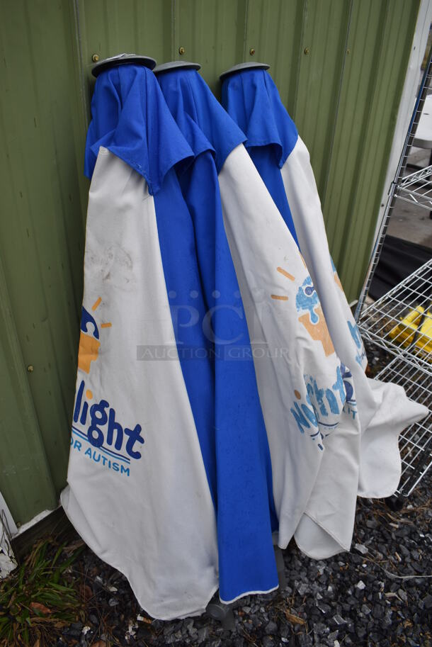 3 Blue and White Patio Umbrellas. 54". 3 Times Your Bid!  - Image 2 of 4
