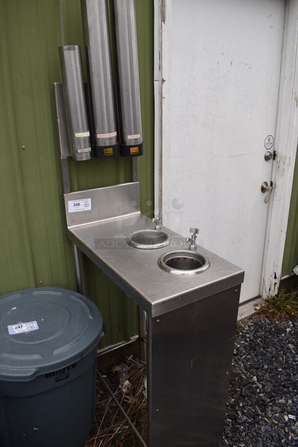 Stainless Steel Commercial Table w/ 2 Wells, 3 Cup Dispensers. 14x28x71