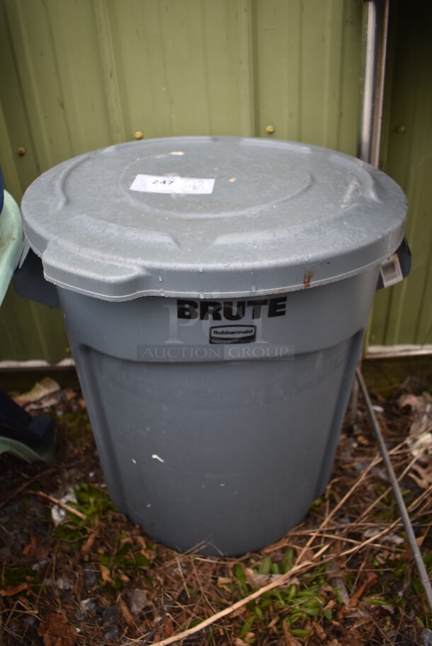 Rubbermaid Brute Gray Poly Trash Can w/ Lid. 22x20x24